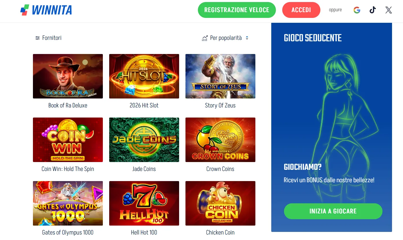 Giochi disponibili dopo l'accesso: il catalogo Winnita per chi gioca dall'Italia – Winnita login